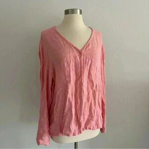 Vintage 100% Linen Button Down Shirt Top Pink Sz M